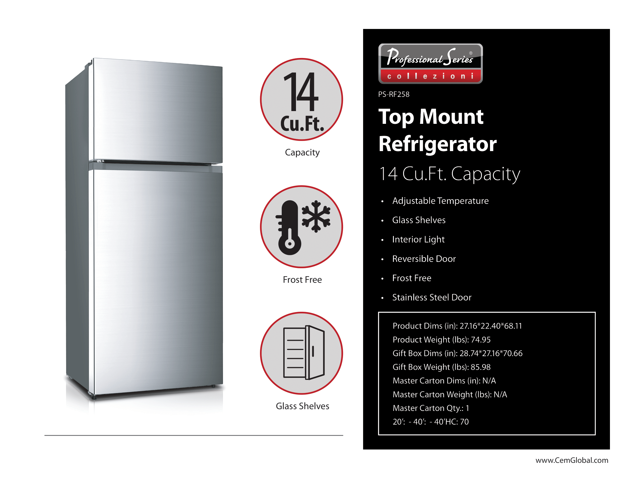 Top Mount Refrigerator 14 Cu.Ft.